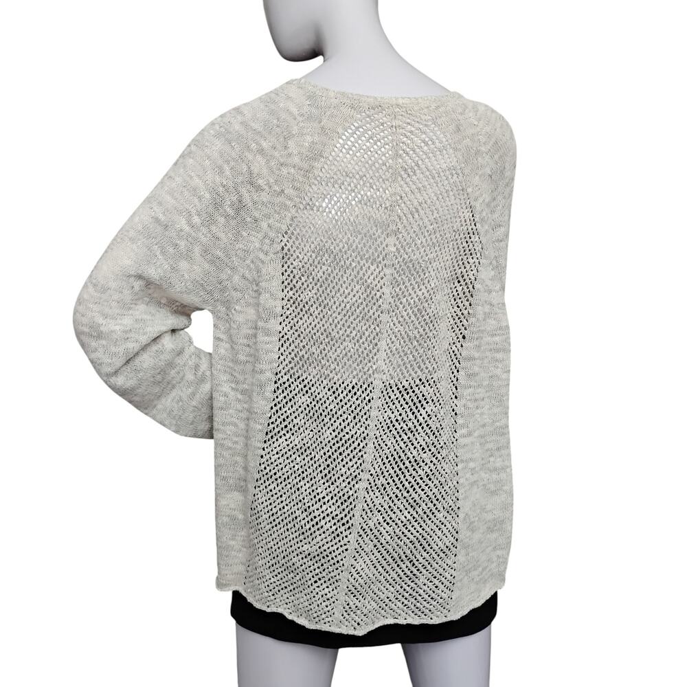 Mossimo Oatmeal Fine Knit Sweater Top Large Long Sleeve See Thru Back Round Neck